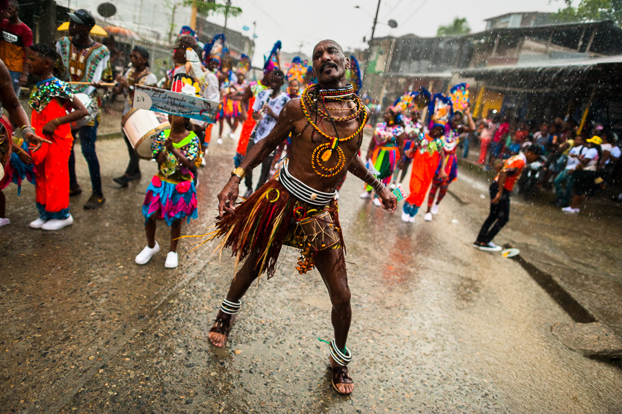 An Afro-Colombian dancer of the La Yesquita neighborhood performs during the San Pacho festival in Quibdó, Colombia.