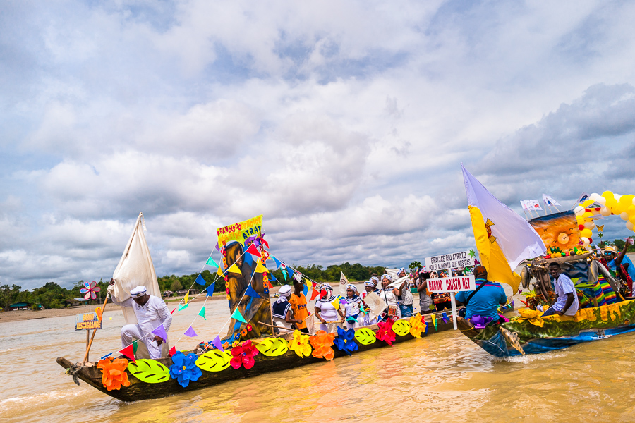 The Franciscan districts representatives travel the Atrato river in colorfully adorned boats during the San Pacho festival in Quibdó, Colombia.