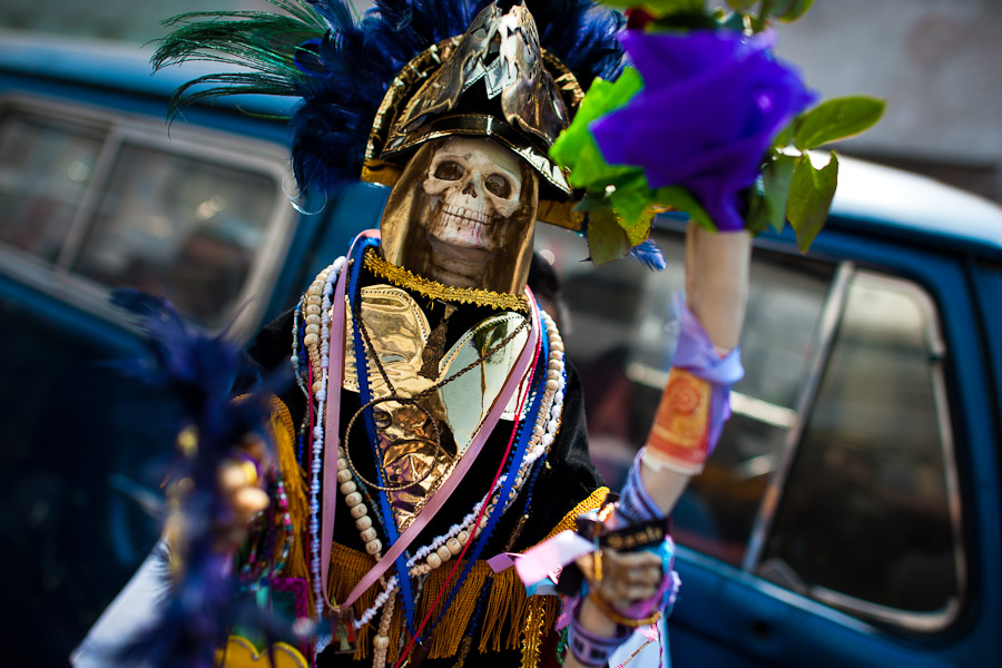 A figurine of Santa Muerte (Holy Death) seen outside the shrine in Tepito, a rough neighborhood of Mexico City, Mexico.