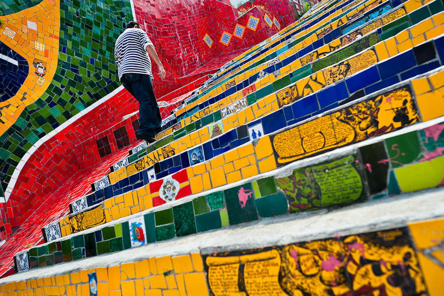Selaron's Stairs (Escadaria Selarón) are a colorful mosaic tile stairway in Lapa, Rio de Janeiro.
