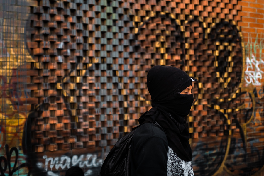 A radical student of the Universidad Nacional de Colombia takes part in a protest march against government’s policies and corruption within the public educational system in Bogotá, Colombia.