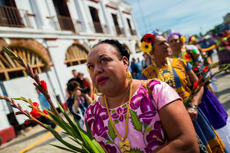 Mexican “muxes” (typically, homosexual men wearing female clothes) take part in the traditional procession during the Vela de las Intrépidas festival in Juchitán de Zaragoza, Oaxaca, Mexico.