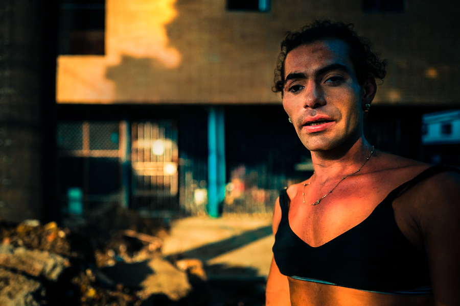 A Colombian transsexual woman poses for a picture in the street in Cali, Colombia.