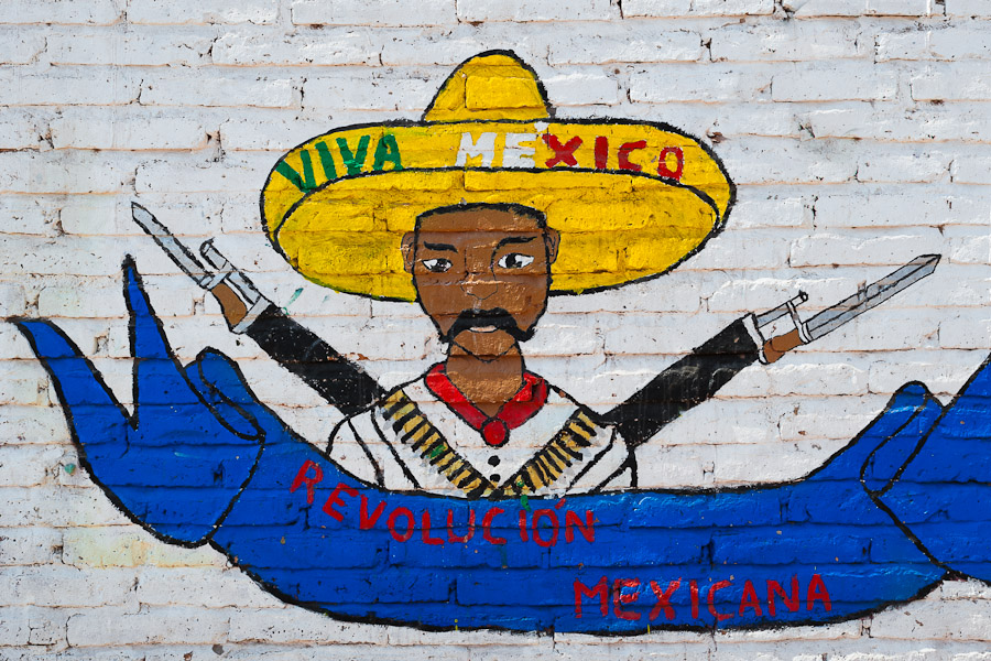 A painted artwork, depicting Mexican Revolution leader Emiliano Zapata and saying ‘Viva Mexico’, in the mountains of Nayar, Mexico.