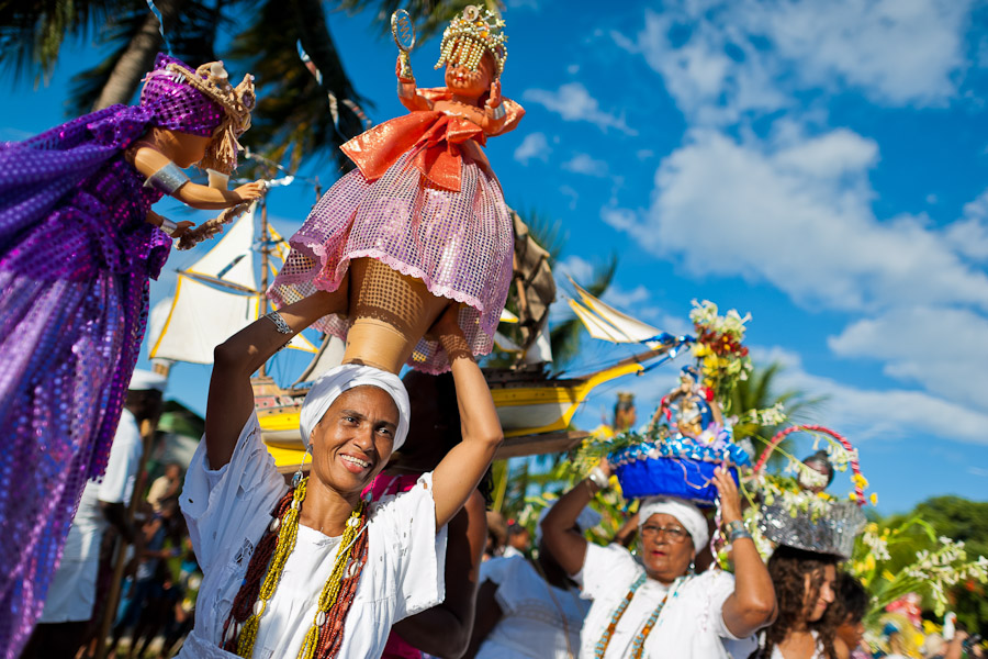 Yemanjá, the goddess (orixá) from the Afro-Brazilian religion of Candomblé, is widely worshipped in Bahia, Brazil.