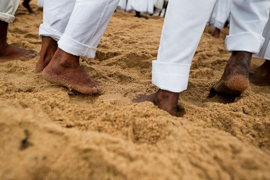 Candomble worshippers dance on the beach during the festival in honor to Yemanjá, the goddess of the sea, in Salvador, Bahia, Brazil.